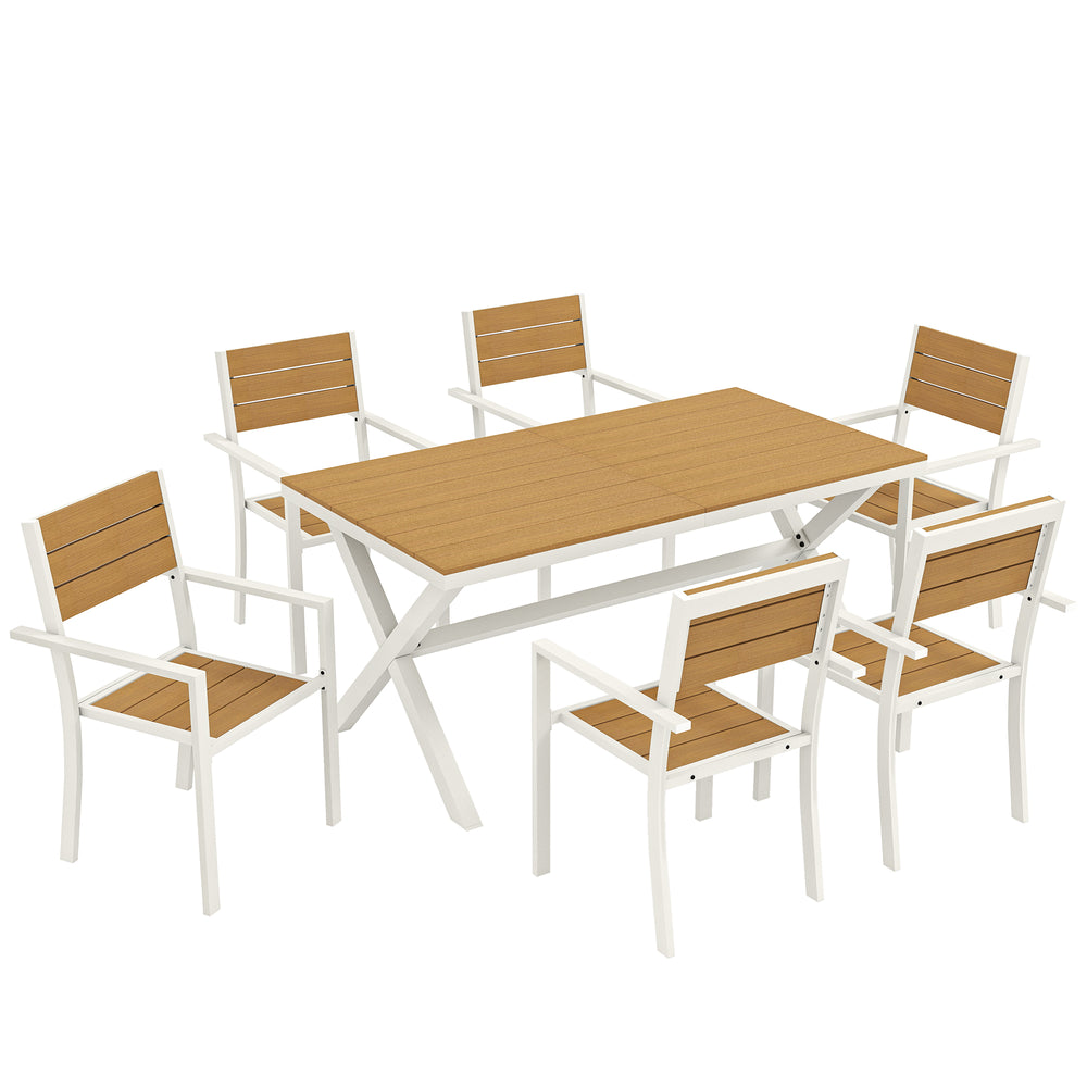 Gartenmöbel Set Sitzgruppe 7-teilig mit Tisch und 6 Stühlen Holzoptik