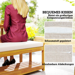 Gartenmöbel Set mit Esstisch Schirmloch und 2 Bänken aus Teak