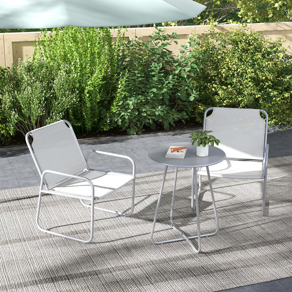 Gartenmöbelset 3-teilig mit Tisch und atmungsaktiven Stühlen hellgrau