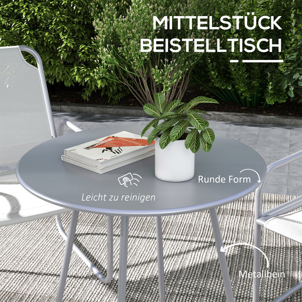 Gartenmöbelset 3-teilig mit Tisch und atmungsaktiven Stühlen hellgrau