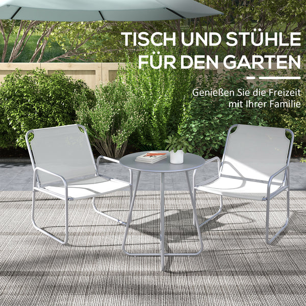 Gartenmöbelset 3-teilig mit Tisch und atmungsaktiven Stühlen hellgrau