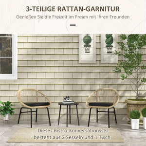 Gartenmöbel-Set 3-tlg Rattan wetterfest Gelb