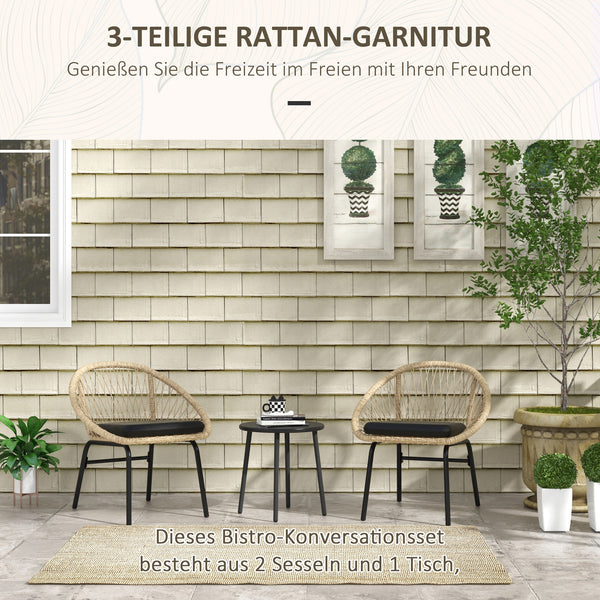 Gartenmöbel-Set 3-tlg Rattan wetterfest Gelb