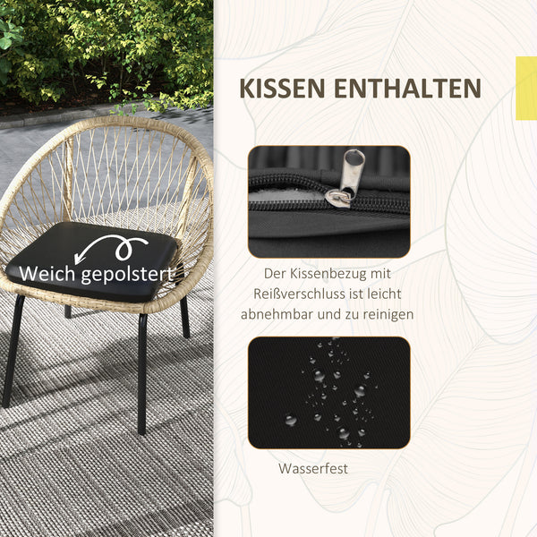Gartenmöbel-Set 3-tlg Rattan wetterfest Gelb