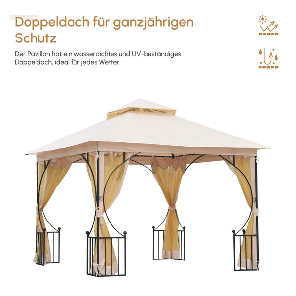Gartenpavillon wetterfest mit Befestigung 3x3m beige schwarz