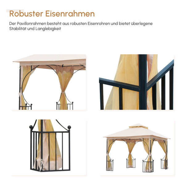 Gartenpavillon wetterfest mit Befestigung 3x3m beige schwarz