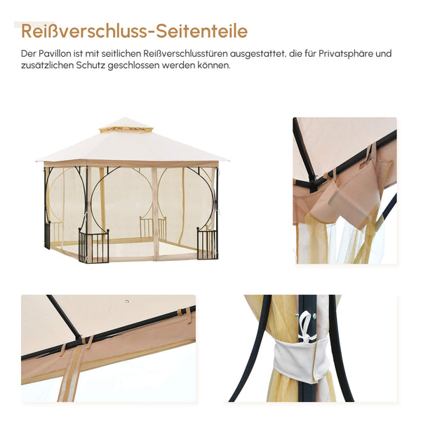 Gartenpavillon wetterfest mit Befestigung 3x3m beige schwarz