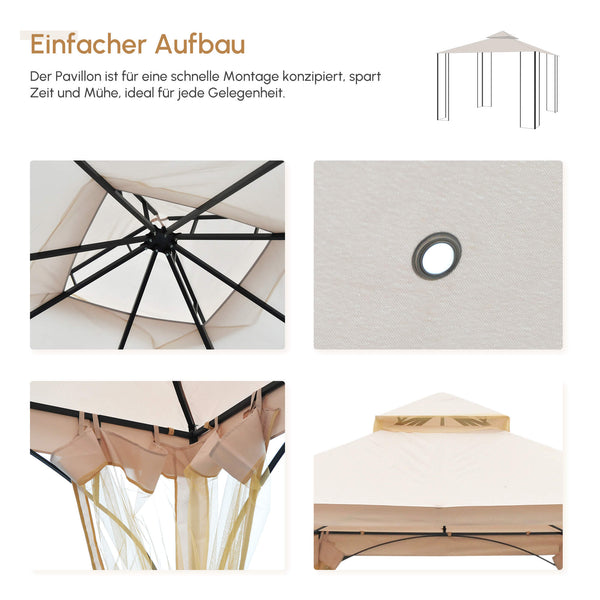 Gartenpavillon wetterfest mit Befestigung 3x3m beige schwarz