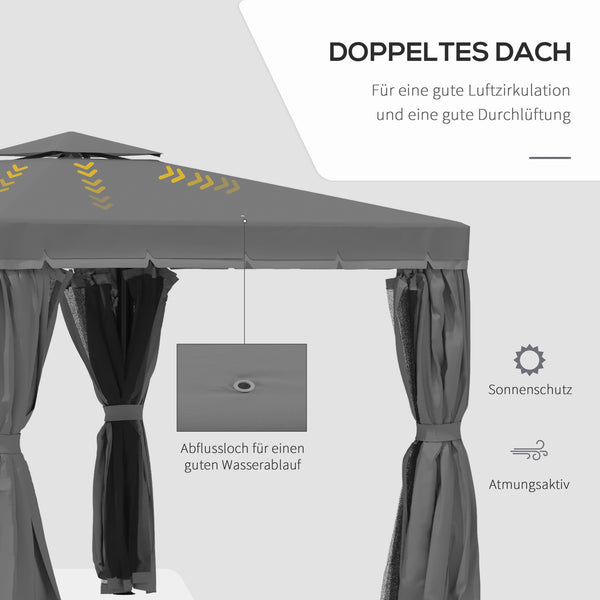 Gartenpavillon wetterfest mit Moskitonetz und Seitenteilen 3x3m