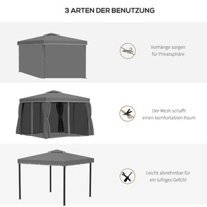 Gartenpavillon wetterfest mit Moskitonetz und Seitenteilen 3x3m