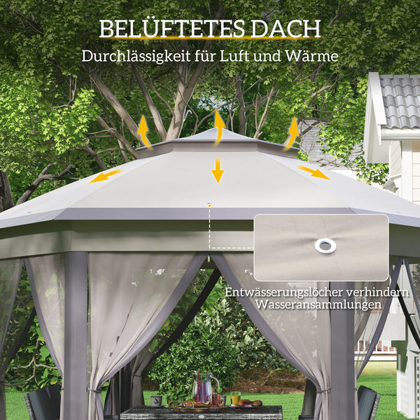 Gartenpavillon 4x4m sechseckig mit Tragetasche