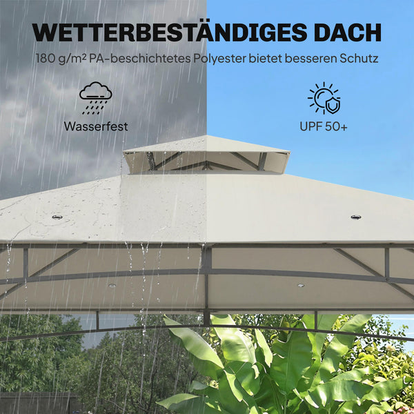 Gartenpavillon wasserabweisend stabil mit Doppeldach 3x3m