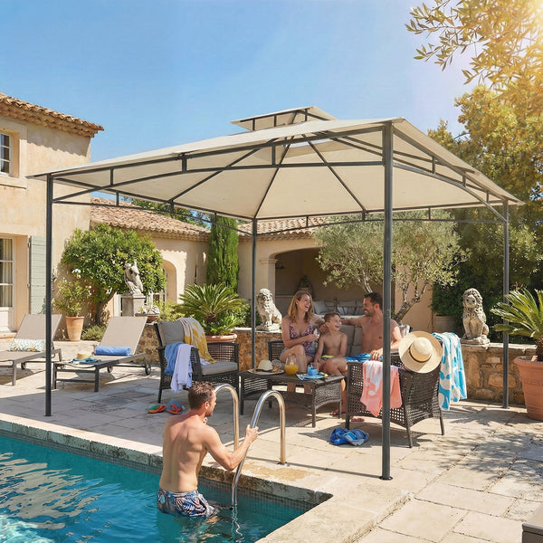 Gartenpavillon wasserabweisend stabil mit Doppeldach 3x3m