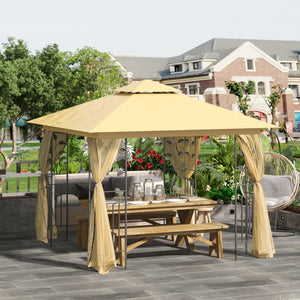 Gartenpavillon mit Doppeldach und Seitenteilen 3x3m beige
