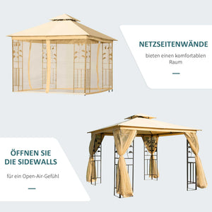 Gartenpavillon mit Doppeldach und Seitenteilen 3x3m beige