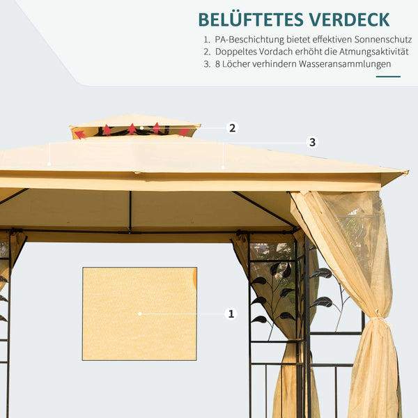 Gartenpavillon mit Doppeldach und Seitenteilen 3x3m beige