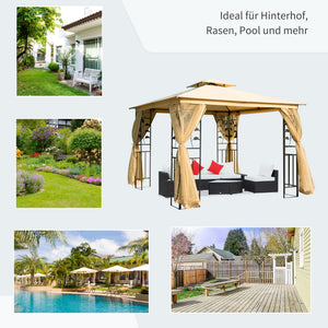 Gartenpavillon mit Doppeldach und Seitenteilen 3x3m beige