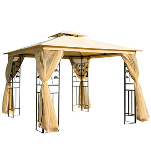 Gartenpavillon mit Doppeldach und Seitenteilen 3x3m beige