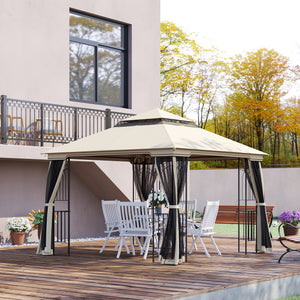 Gartenpavillon mit Doppeldach und Seitenwänden 3x3m beige