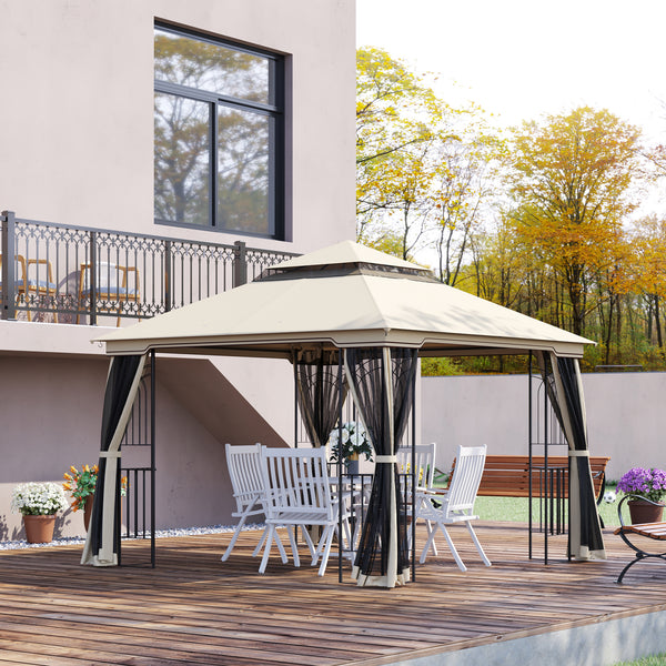 Gartenpavillon mit Doppeldach und Seitenwänden 3x3m beige
