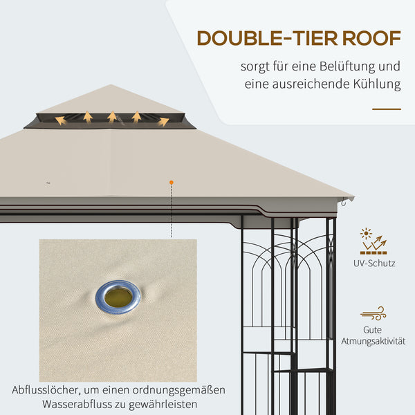 Gartenpavillon mit Doppeldach und Seitenwänden 3x3m beige