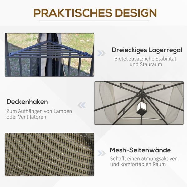 Gartenpavillon mit Doppeldach und Seitenwänden 3x3m beige