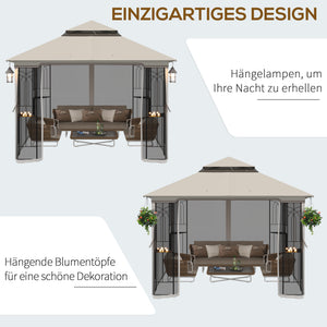 Gartenpavillon mit Doppeldach und Seitenwänden 3x3m beige