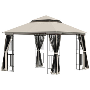Gartenpavillon mit Doppeldach und Seitenwänden 3x3m beige
