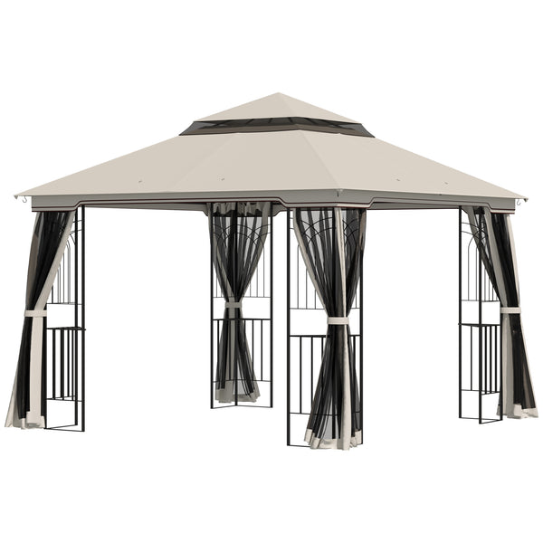 Gartenpavillon mit Doppeldach und Seitenwänden 3x3m beige