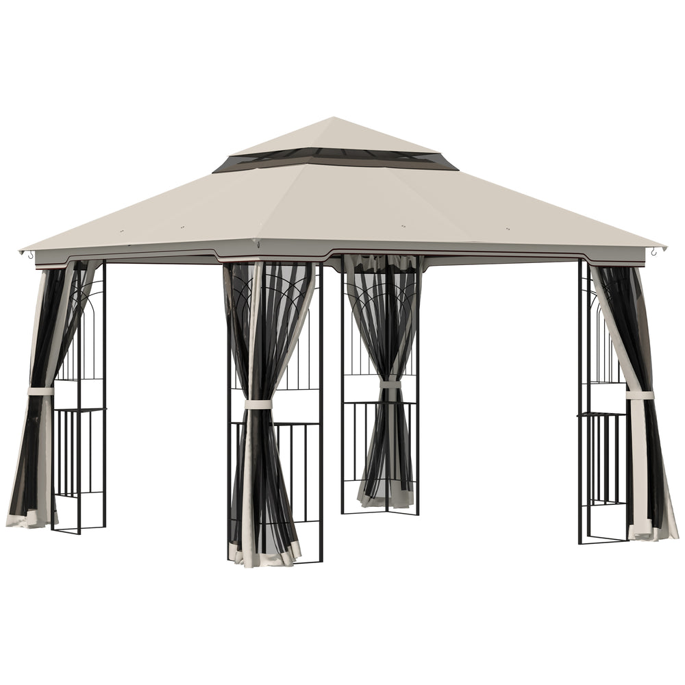 Gartenpavillon mit Doppeldach und Seitenwänden 3x3m beige