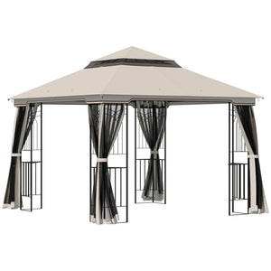 Gartenpavillon mit Doppeldach und Seitenwänden 3x3m beige
