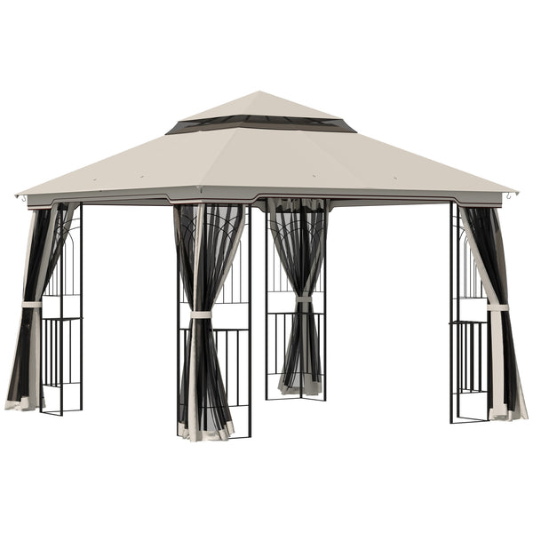 Gartenpavillon mit Doppeldach und Seitenwänden 3x3m beige
