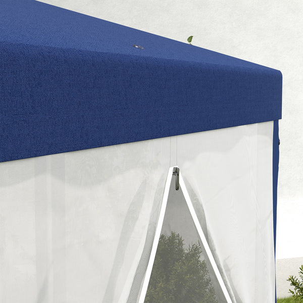 Gartenpavillon sechseckig mit Netzvorhängen und Metallgestell blau