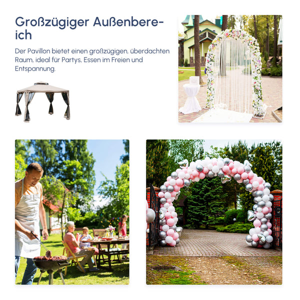 Gartenpavillon wetterfest mit Seitenwänden für Gartenparty grau