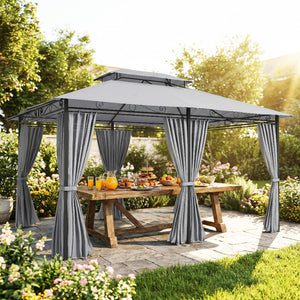 Gartenpavillon mit Vorhängen und belüftetem Dach dunkelgrau