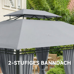 Gartenpavillon mit Vorhängen und belüftetem Dach dunkelgrau