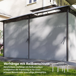 Gartenpavillon mit Vorhängen und belüftetem Dach dunkelgrau