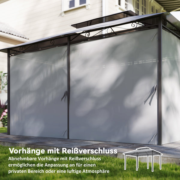 Gartenpavillon mit Vorhängen und belüftetem Dach dunkelgrau