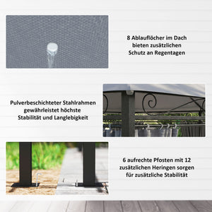 Gartenpavillon mit Vorhängen und belüftetem Dach dunkelgrau