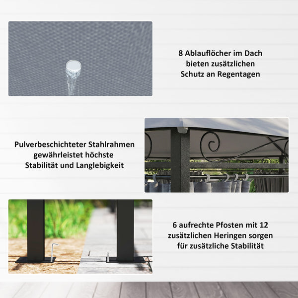 Gartenpavillon mit Vorhängen und belüftetem Dach dunkelgrau