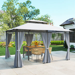 Gartenpavillon mit Vorhängen und belüftetem Dach dunkelgrau
