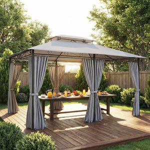 Gartenpavillon mit Vorhängen und belüftetem Dach dunkelgrau