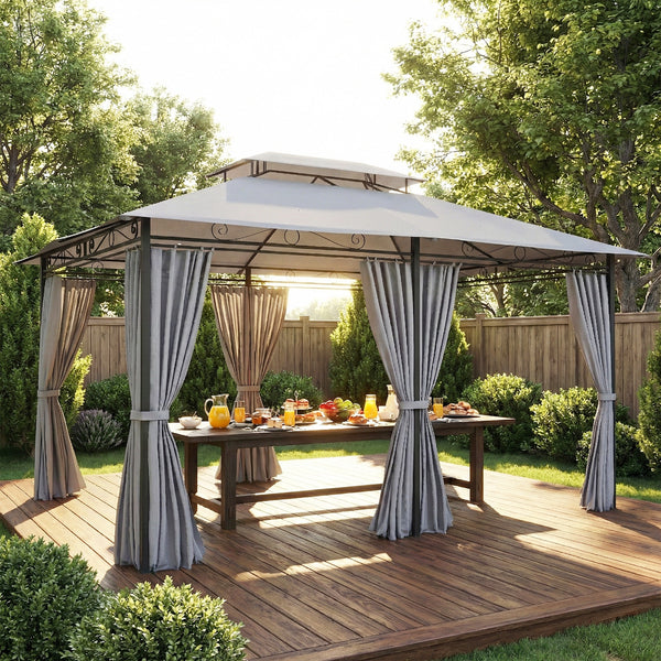 Gartenpavillon mit Vorhängen und belüftetem Dach dunkelgrau