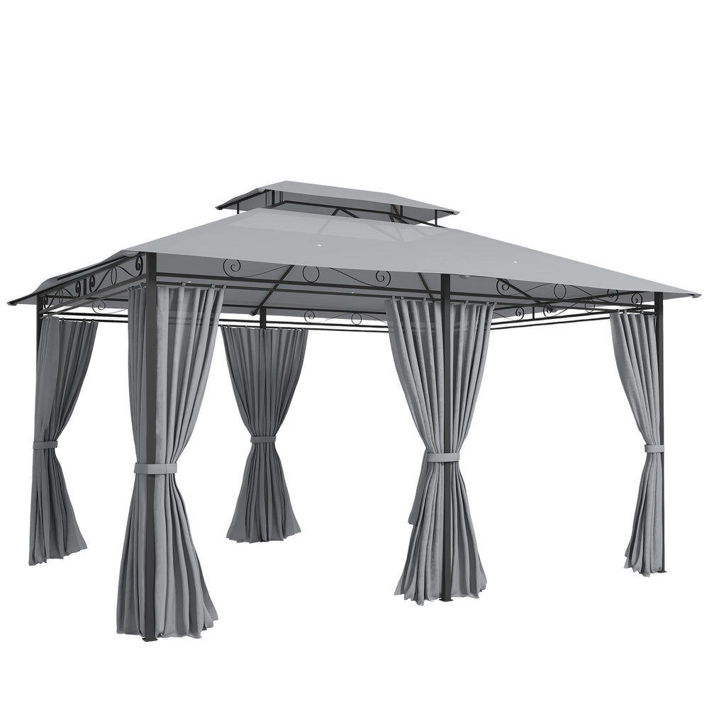 Gartenpavillon mit Vorhängen und belüftetem Dach dunkelgrau