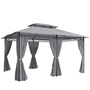Gartenpavillon mit Vorhängen und belüftetem Dach dunkelgrau