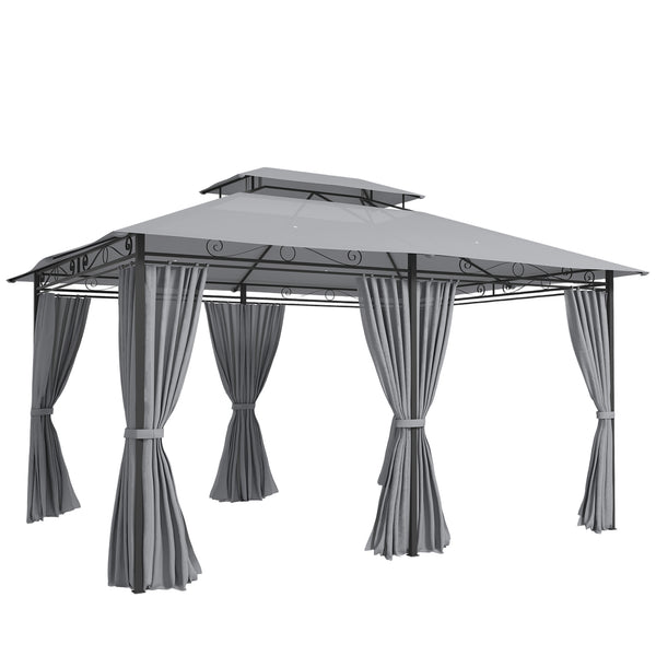 Gartenpavillon mit Vorhängen und belüftetem Dach dunkelgrau