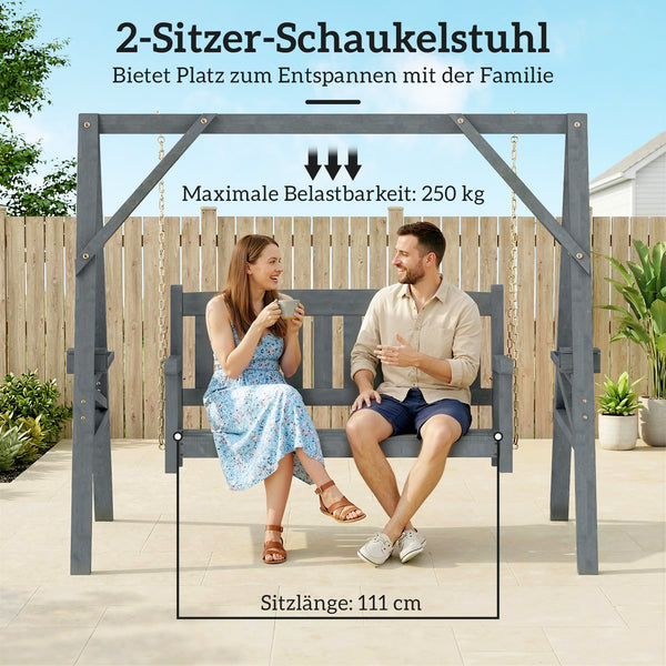 Gartenschaukel 2-Sitzer mit Ablagen und Getränkehalter aus Holz