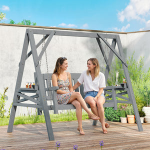 Gartenschaukel 2-Sitzer mit Ablagen und Getränkehalter aus Holz