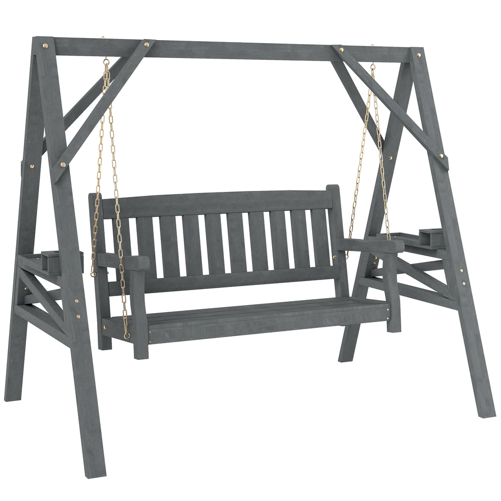 Gartenschaukel 2-Sitzer mit Ablagen und Getränkehalter aus Holz