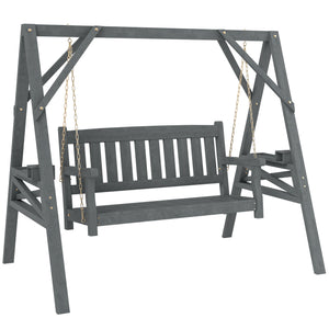 Gartenschaukel 2-Sitzer mit Ablagen und Getränkehalter aus Holz